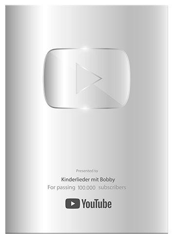 Silver Play Button von YouTube für Kinderlieder mit Bobby